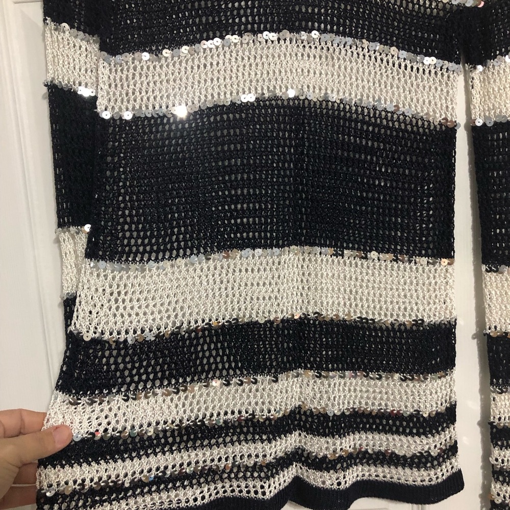 Chico’s open knit sequin pullover top swim cover up size Chico’s 2 or Large 12 - Picture 5 of 13